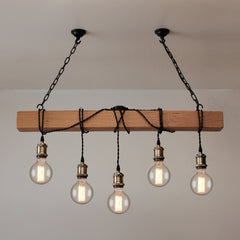 Handmade Rustic Wooden Chandelier - Wood Beam Industrial Pendant Lamp