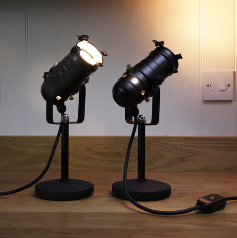 Retro Theatre Mini Table / Bedside Spotlight Lamps - Black